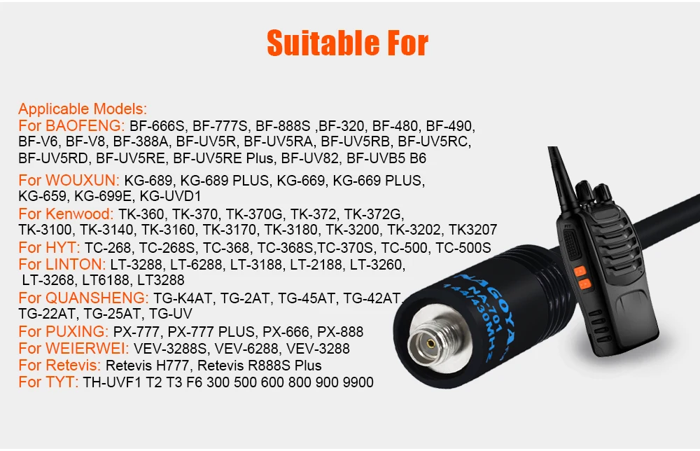 NAGOYA na-701 sma-f Женский vhf Любительская рация для Baofeng UV-5R UV-5RA UV-B5 BF-888S двухстороннее радио 144/433 МГц Антенна