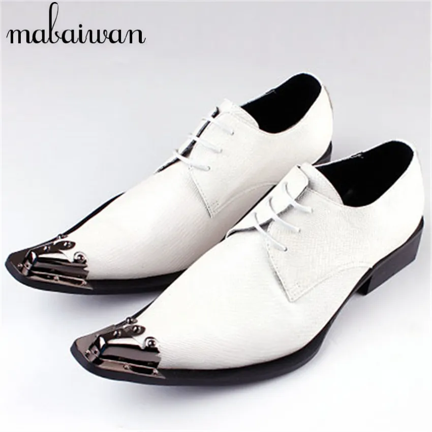 White Suit Match Men Genuine Leather Derby Shoes Lace Up Mens Prom Wedding Dress Shoes Business Leather Shoes Chaussure Homme