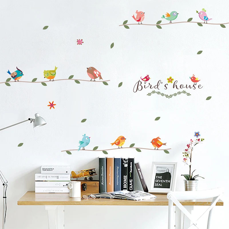 Colorful Birds Branch Wall Stickers For Kids Rooms Home Decor Living Rooms Cartoon Animals Wall Decals PVC Mural Art DIY Poster