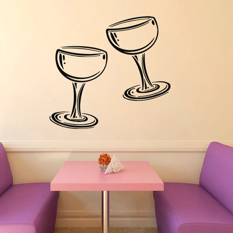 Two Glasses of Wine Champagne Wall Stickers Kitchen Cafe Living Room Home Interior Design Wall Vinyl Decal Sticker