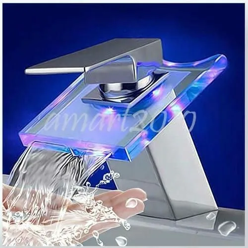 

2 pieces / Lot Romantic 3 Color LED Waterfall Faucet 4 basin Mixer Ship