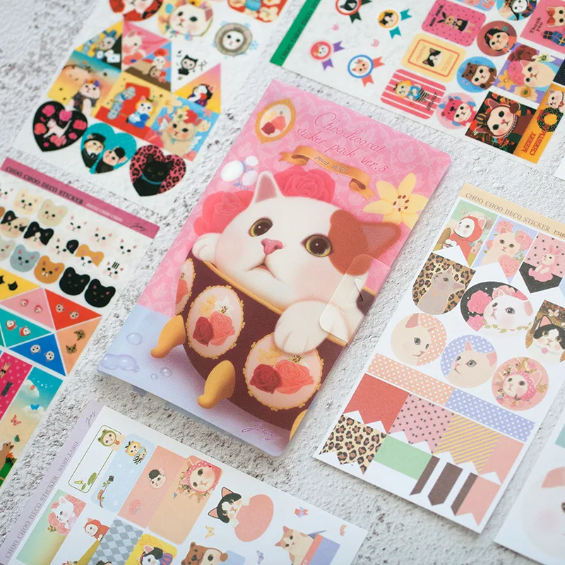 

8 Sheets/pack Cute Pets Kitty Decorative Adhesive Sticker Tape / Kids Craft Scrapbooking Sticker Set for Diary, Album