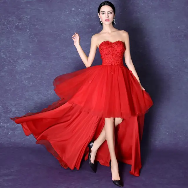 Long Red Strapless Chiffon Dress