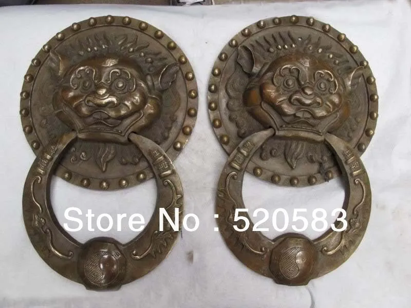 

17 Classic Copper Bronze Royal Palace Evil Feng Shui Lion Head Door knocker Pair