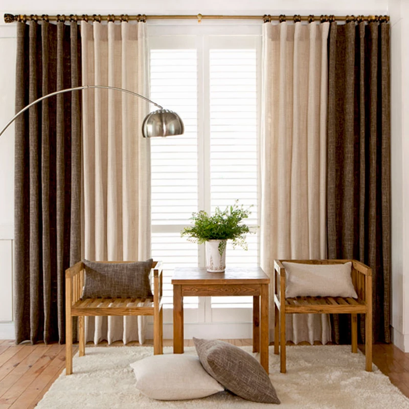 Elegant Color Block Thick Faux Linen Curtains For Living Room