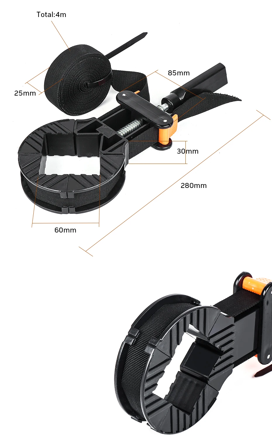 Pipe Clamp, Quick Adjustable Band Tool, Nylon 90 Degrees, 4m