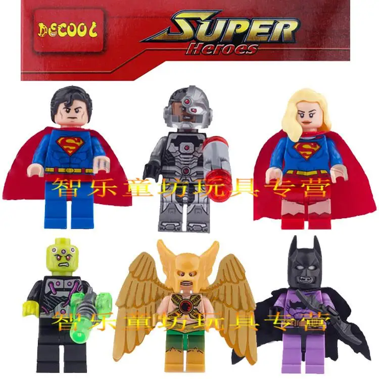 

6pcs Superman Toy Mini Man Supergirl Batman Hawkman Cyborg Brainiac Building Blocks Compatible With Lego