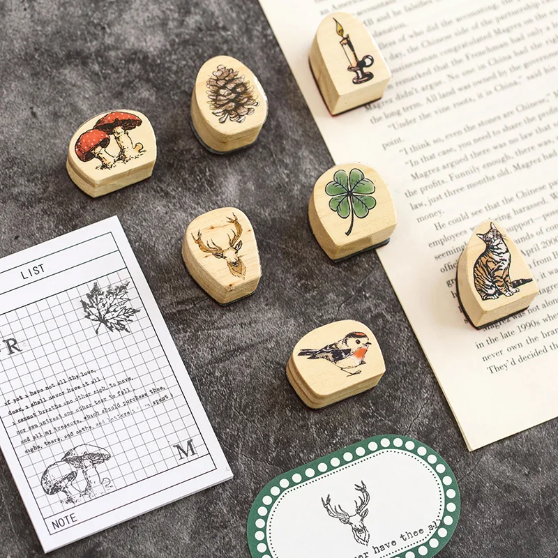 

24 vintage forest plants mushroom decoration stamp wooden rubber stamps for scrapbooking stationery DIY craft standard stamp