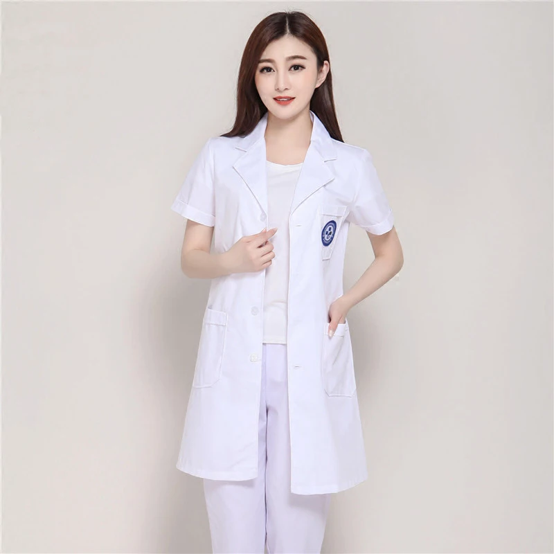 Мода г. в Корейском стиле женские медицинская Униформа с короткими рукавами лабораторные халаты больница врач-медсестра платья стоматологическая клиника форма
