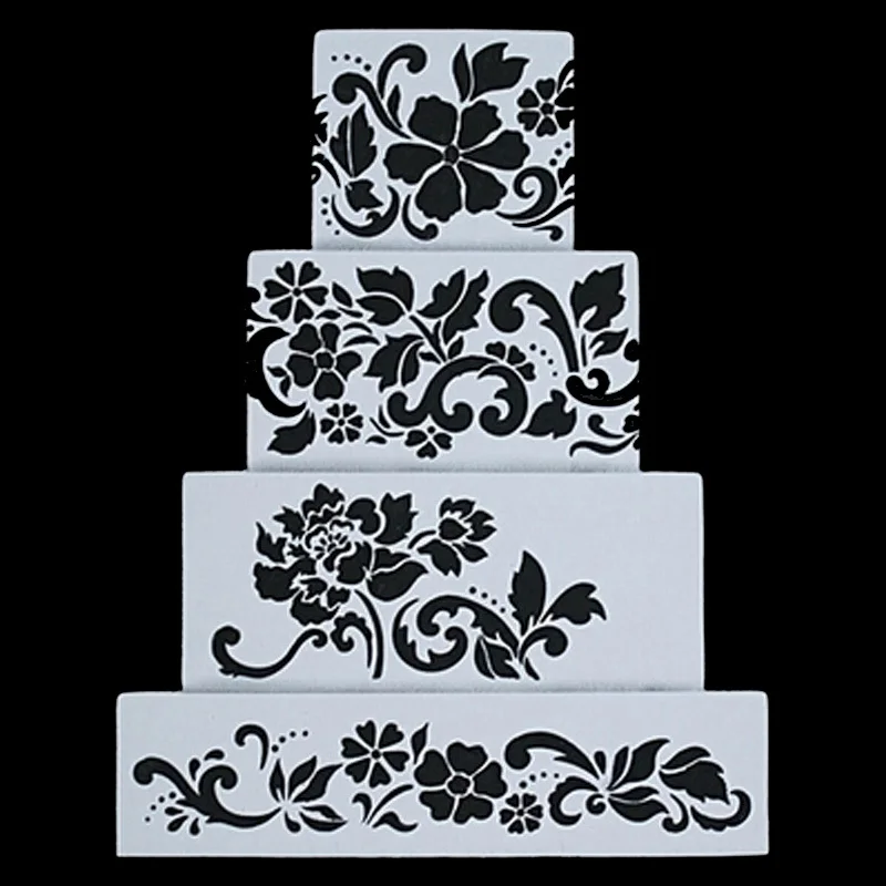 

Flower Plantilla Stencil Bakeware 4PCS/SET Baking Fondant Cake Decorating Tools for Cupcake Template Mold Spiral Decoration