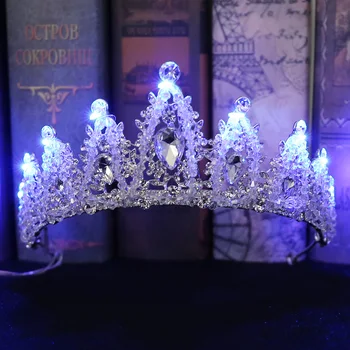 

Luxury Handmade Blue Light Rhinestone Bridal Crown Tiaras Crystal Diadem Veil Tiara for Bride Headbands Wedding Hair Accessories