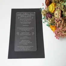 Customized 100*180mm laser engraved letters frosted acrylic wedding invitation card (1lot=100pcs)