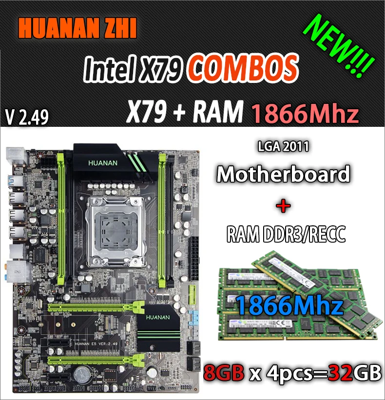 HUANAN ZHI V2.49 X79 материнская плата LGA2011 ATX combos 4x8G 1866 МГц 32 Гб USB3.0 SATA3 PCI E NVME M.2 SSD Порт