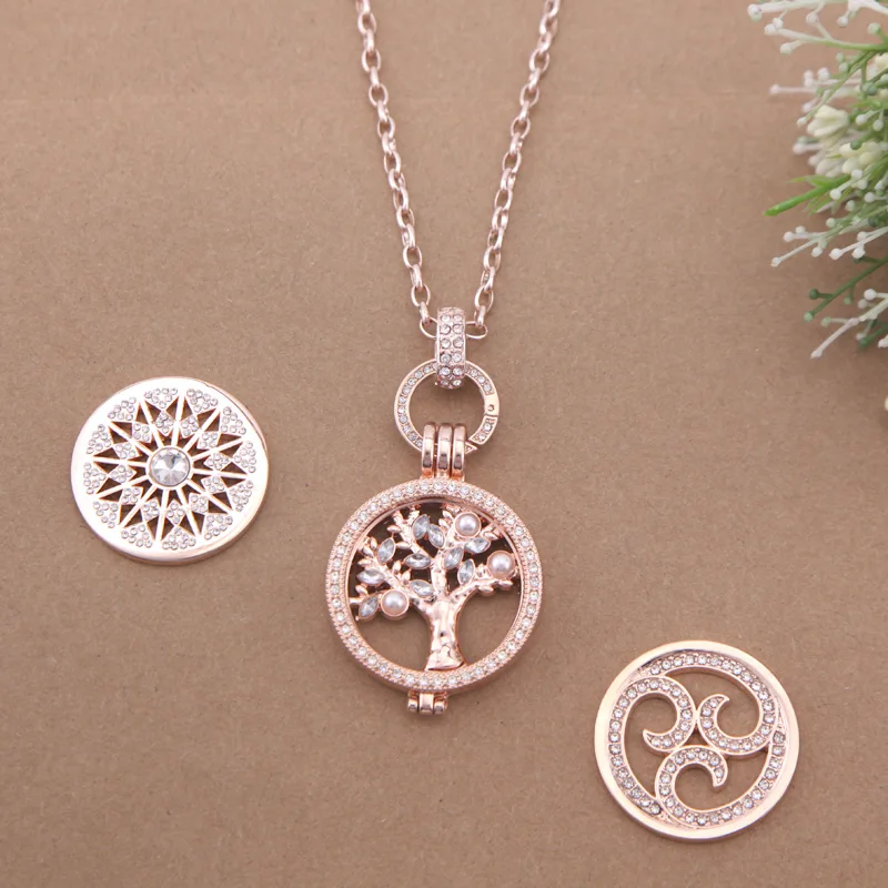 

2017 New Style Tree of Life Pendant Necklace Set with 1 set Crystal Coin Pendant and 2pcs extra Coin as Birthday Gift