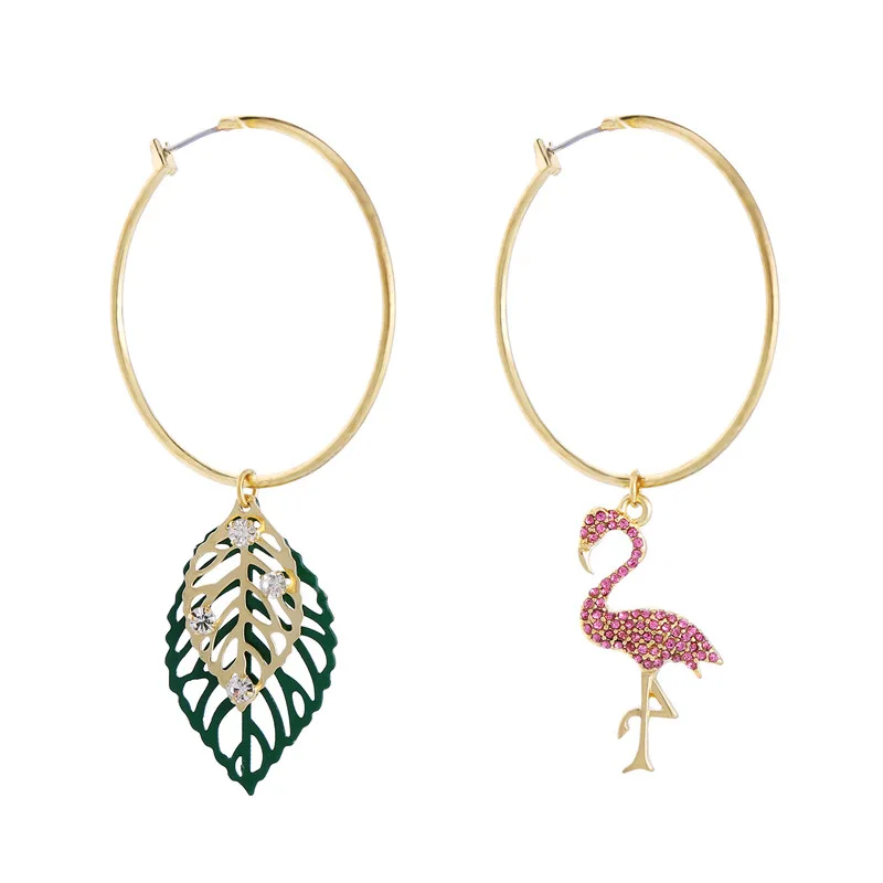 

Creative Flamingo Leaves Asymmetric Earrings Temperament Women's Jewelry Fashion Vacation Earrings