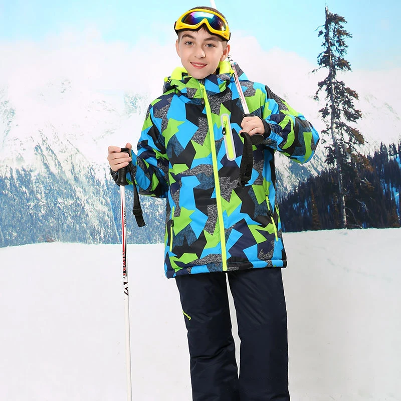 Лыжное платье для мальчиков Детский лыжный костюм для улицы зимняя куртка для катания на скейте+ лыжные штаны лыжный Комплект для мальчиков, комплект для сноуборда, морозостойкость-25 градусов