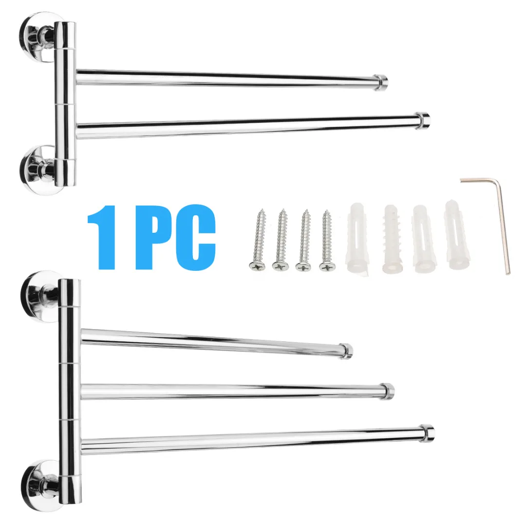 1Pcs Bathroom Towel Holder Stainless Steel Swivel 2/3/4 Swing Arm Bar Rails Rack Wall Mounted Hanger