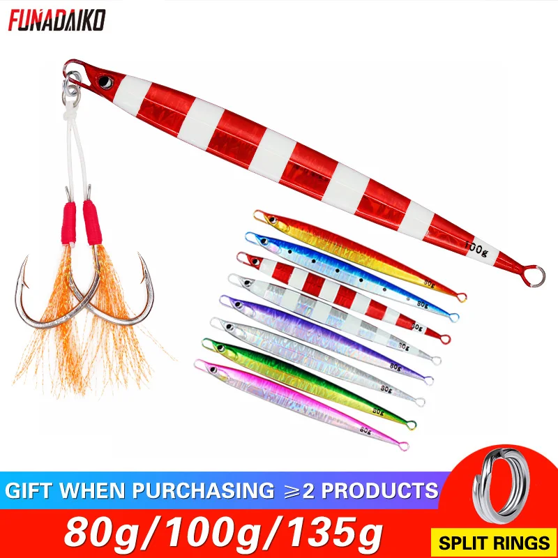 

FUNADAIKO Seafishing jigging lure fast speed jig long casting metal jig 80g/100g/135g salewater luminous fishing jig bait