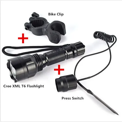 

2000 Lumen Lanterna XML T6 Tactical Flashlight Hunting LED Torch For Outdoor Bike Bicycle Cycling Light + Mount + Remote Switch