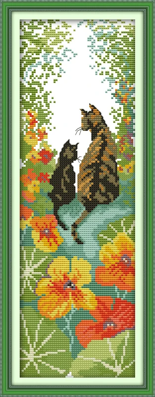 Follow me cross stitch kit bothy thread cat poppy flower 14ct printed 11ct canvas stitches embroidery DIY handmade needlework cross stitch kit