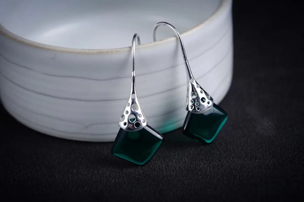

wedding brincos moda pendientes earring NATURAL GREEN STONE GEMS MARCASITE FLOWER PIERCING 925 STERLING SILVER EARRINGS