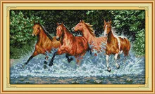 Chevaux de course Imprimé Toile DMC point de Croix Compté Kits imprimé Croix-point de Broderie Couture définir