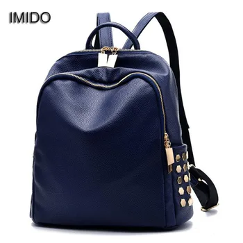 

IMIDO 2019 Female Backpack pu Leather Backpacks for Women Backbag Rivet School bags girls Blue Black Red mochila feminina SLD033