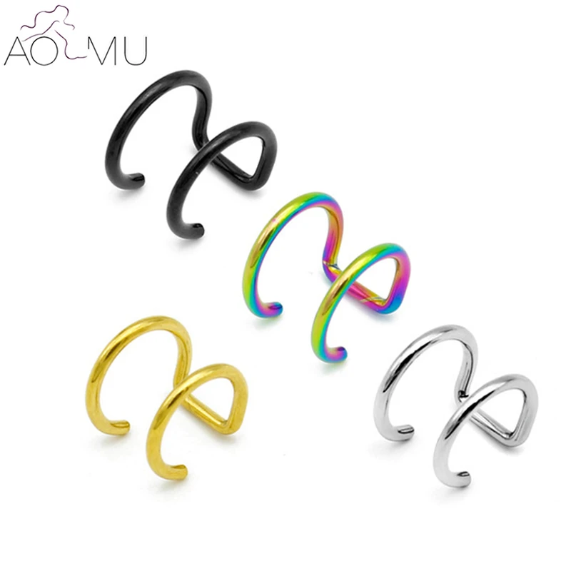 

AOMU 2 Pcs Simple Stainless Steel Ear Wrap Ear Cuff For Women Men Clip-on Helix Cartilage Fake Non-piercing Stud Earrings