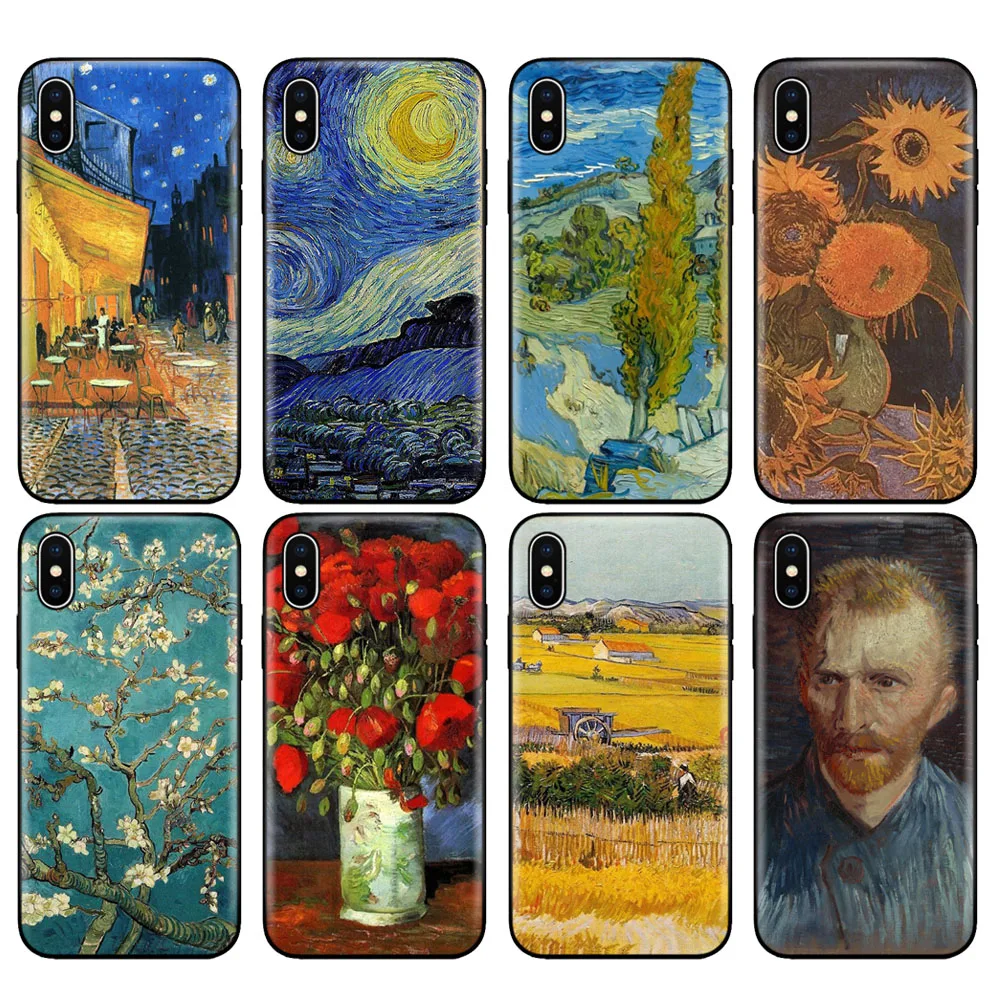 

Black tpu case for iphone 5 5s se 6 6s 7 8 plus x 10 case silicone cover for iphone XR XS MAX case Renaissance Van Gogh painting