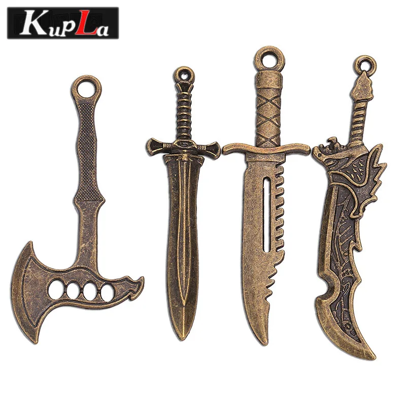 

Vintage Bronze Metal Axe Dagger Knife Sword Charms for Jewelry Making Retro DIY Handmade Accessories 12 pieces/lot C5415