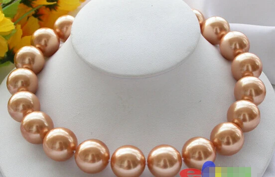 

Fast SHIPPINGHUGE 17" 20MM ROUND champagne SOUTHSEA SHELL PEARL NECKLACE p2244 NEW
