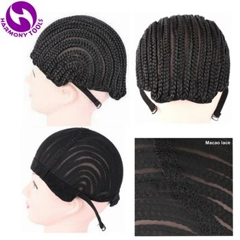 ( 2 Pieces/lot ) FREE Shipping Adjustable Strap Elastic Mesh Glueless Cornrow Crochet Synthetic Braided Weaving Wig Cap Black 1