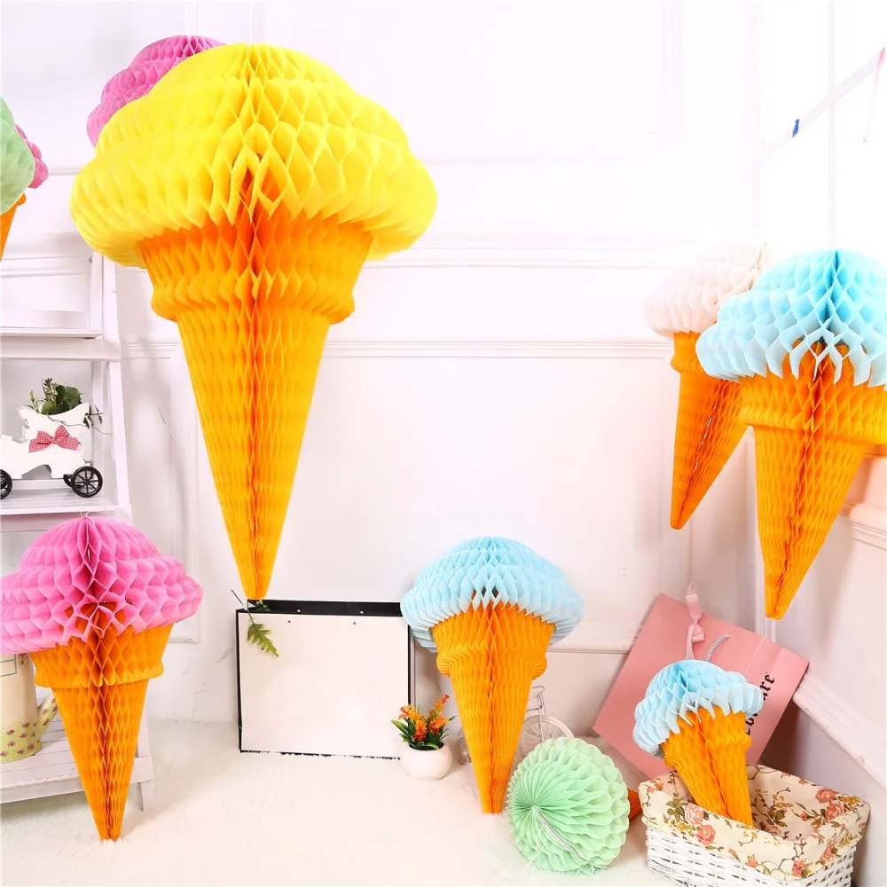 

1 pcs Paper Lantern Ice Cream Honeycomb Ball Tissue Paper Flower For Home Garden Wedding Party Decoration Baby Shower