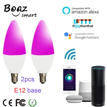

2PCS Led E12 Remote Control Bulb Modern Warm White Dimmable Wifi Smart Candle Light Colorful Lamp for Home Christmas Decoration