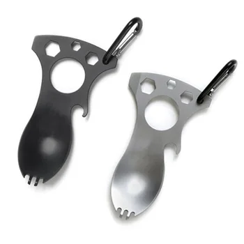 

EDC Outdoor Camping Steel Multifunction Spoon Tableware Kit Picnic Cooking Pocket Bottle Opener Spork Screwdriver Hiking