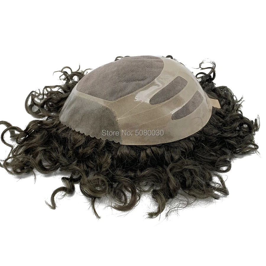 

Human Hair Mens Hair Piece Toupee Replacement System Remy Hair Mono lace and Poly Bond