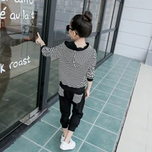 Female child set 2016 child autumn casual stripe pullover sweatshirt sports trousers twinset