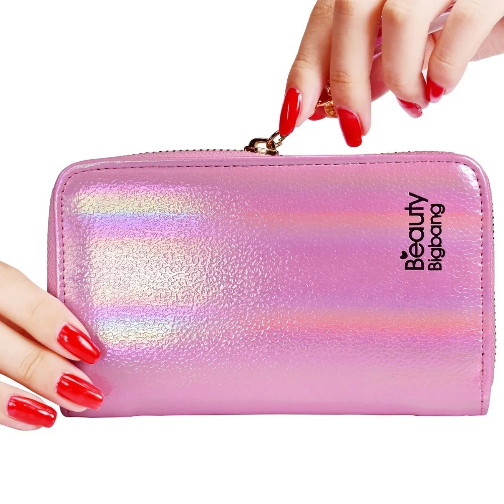 

BEAUTYBIGBANG 9*16cm 24 Slots Pink Laser Nail Stamping Plate Organizer Bag Colorful PU Leather For Nail Art Template Case Box