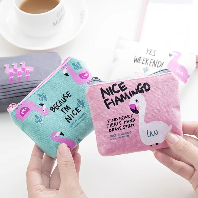 

IMIDO Animal Cartoon Coin Purse Cute Wallet Holder Case Women Small Canvas Bags Flamingo Money Key Card Holders Pouch Zipper Bag