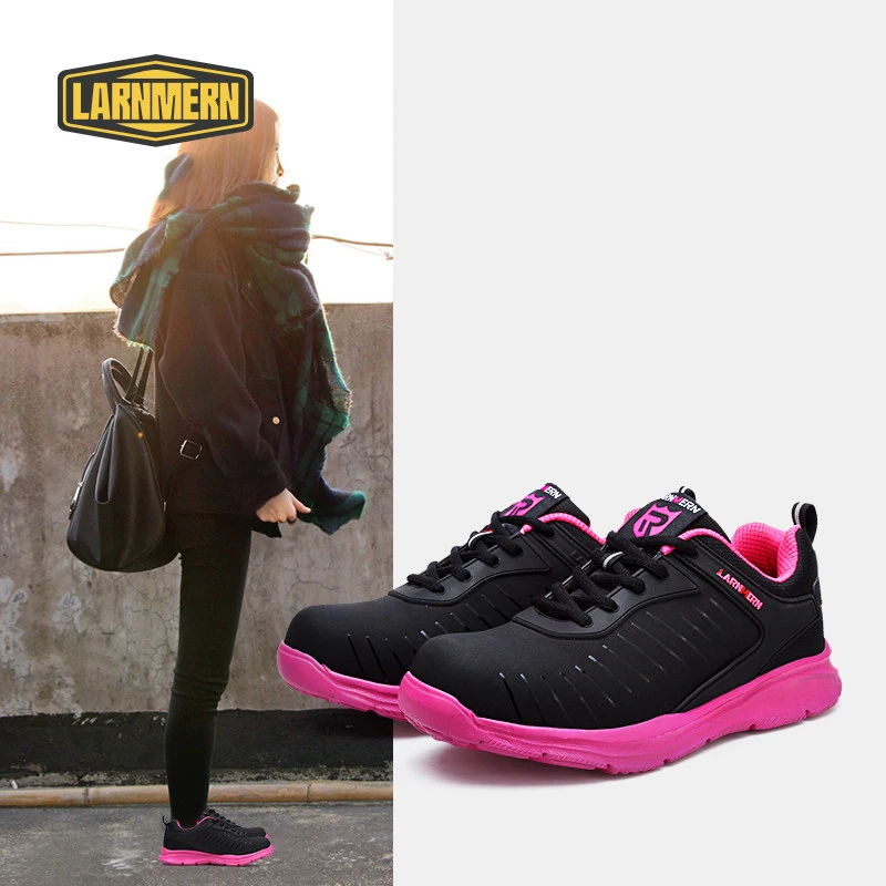 LARNMERN/розовая Женская обувь; уличные рабочие защитные ботинки со стальным носком; нескользящие кроссовки со светоотражающими полосками; защитные ботинки