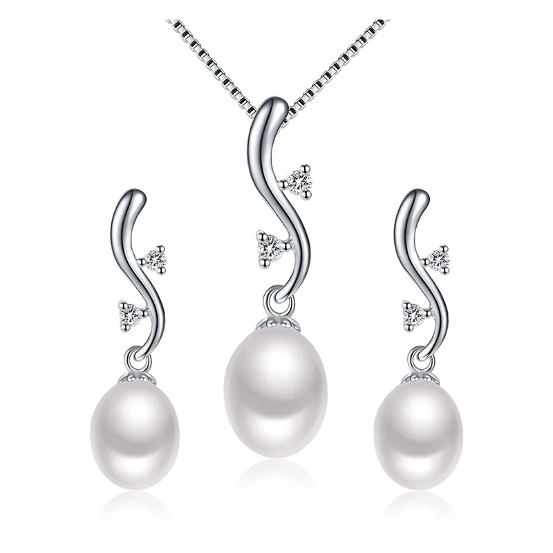 TZ4046P Natural freshwater pearls pendant charm necklace earring set