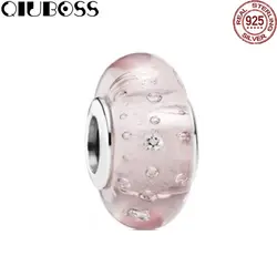 QIUBOSS 100% 925 пробы серебро 791615CZ розовый фиаско Стекло амулет, подгонка, Сделай Сам оригинальный браслет девушка подарок ювелирных изделий