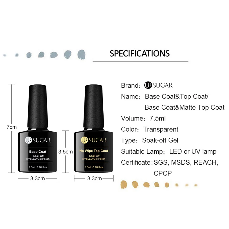 UR SUGAR Base Coat Top Coat Tempered Enhance Nail Gel Polish Matte No Wipe Top Coat Soak Off UV Gel Varnish Lacquer Manicure