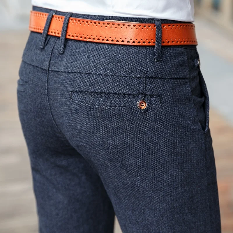 Мужские Стрейчевые повседневные хлопковые брюки, узкие классические брюки, деловые прямые брюки для мужчин