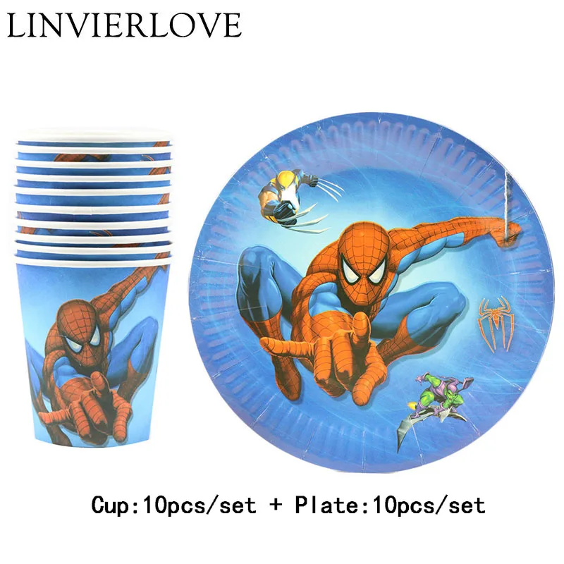 

20pcs Cartoon Spiderman Paper Cups+Plates Weddiing Birthday Decoration Baby Shower Festival For Kids Tableware Party Supplies