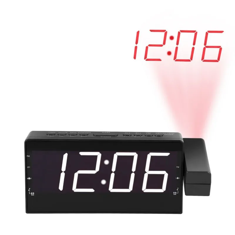 

Digital Radio Alarm Clock Projection Snooze Timer Temperature LED Display USB Charge Cable Table Wall FM Radio Clock