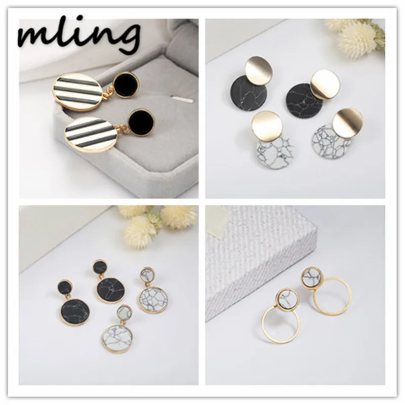 2019 New Fashion Stud Earrings Black White Stone Geometric Round Triangle Design Punk Ear Jewelry Brincos# | Украшения и
