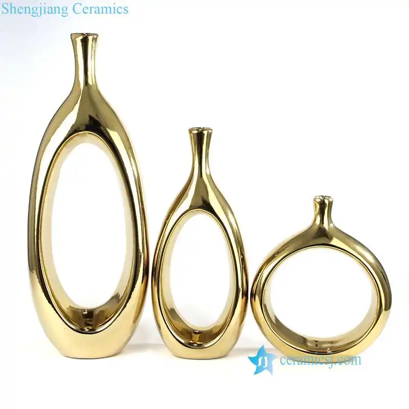 

RYKB151-F Nordic golden dry vase gilded dining room table with creative and simple middle hollow-out ring home decoration