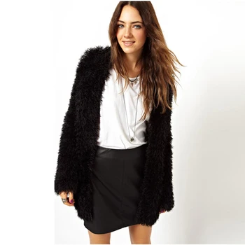 

Fashion Casual Style Women Winter Warm Faux Fur Fuzzy Mid-length Coat Black Blue Soft Matching Outwear FS0637