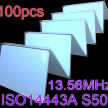 100 шт. rfid-карт 13,56 мГц NFC ISO14443A S50 перезаписываемые близости смарт-карты 0,8 мм Тонкий Карточки контроля доступа